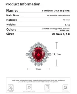 Tableau détaillé des tailles de la bague rubis ovale 10x12mm en argent 925 massif