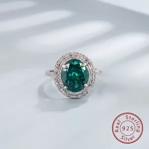 Luxury 925 Sterling Silver Oval High Carbon Diamond Double Halo Ring For Women Elegant Wedding Banquet Sparkling Jewelry