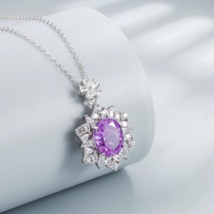 925 silver sunflower necklace with 10x12mm oval blue sapphire and floral crystal pendant