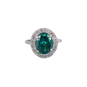 Luxury 925 sterling silver ring with 10x12mm emerald cut center stone and double diamond halo