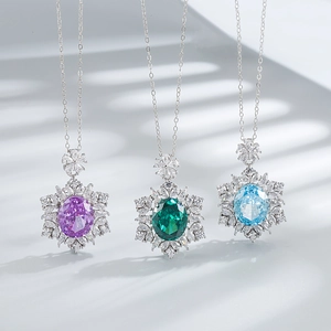 925 silver sunflower necklace with oval sapphire pendants in purple, green, and blue