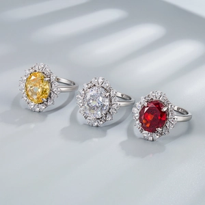 Bagues de luxe en argent 925 avec diamants carbone ovales en trois couleurs vibrantes