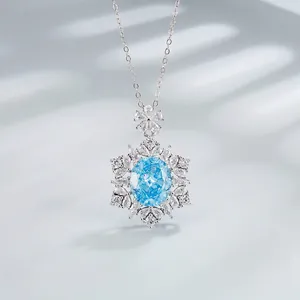 925 Sterling Silver Snowflake Pendant Necklace Ice Flower Cut Colorful Rhinestone Sunflower Necklaces For Women Elegant Jewelry Gift