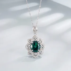 925 Sterling Silver Lotus Flower Pendant Necklace For Women Elegant Oval Cut Rhinestone Inlaid Fashion Jewelry Wedding Gift
