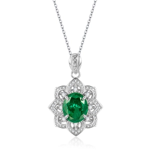 925 silver necklace with oval emerald-cut green stone and sparkling petal halo