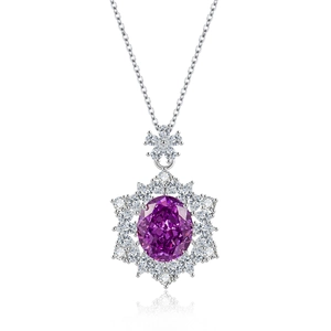 925 silver sunflower necklace featuring a vibrant purple gemstone and sparkling crystals