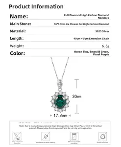 Größentabelle für S925 Silber Halskette mit 10x12mm Eisschliff-Diamant-Anhänger