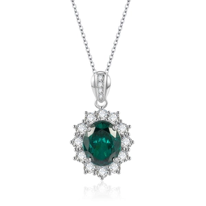 Elegante S925 Silberkette mit ovalem Saphir-Anhänger und strahlendem Zirkonia-Heiligenschein