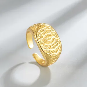 925 Sterling Silver Irregular Lava Texture Open Ring For Women Adjustable Vintage Geometric Pleated Finger Ring Minimalist Jewelry