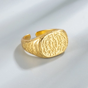 Minimalist S925 sterling silver open ring with gold organic molten lava texture