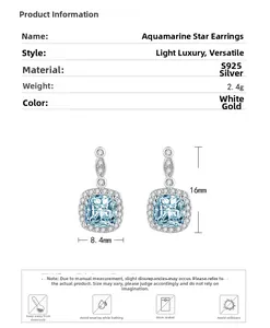 Spécifications détaillées des dimensions pour boucles d'oreilles en argent 925 et aigue-marine