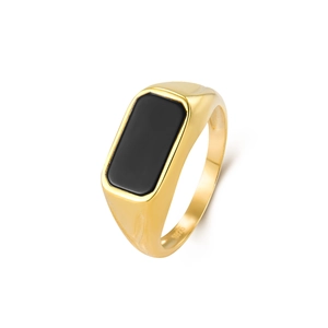 Polished 925 sterling silver signet ring with gold plating and black onyx stone inlay