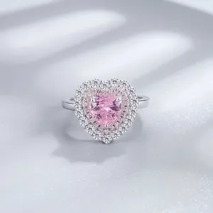 925 Sterlingsilber Herz Ring Für Damen Elegant Rosa Gelb Strass Eingelegt Eisblumenschnitt Verlobung Schmuck Geschenk