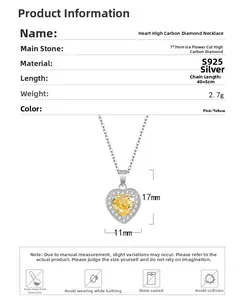Detail view of 7x7mm ice-cut heart yellow diamond pendant necklace in S925 silver