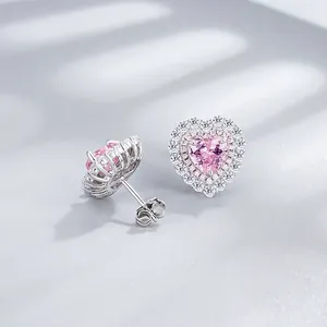 925 Sterling Silver Heart Shaped Ice Flower Cut Stud Earrings With Rhinestone Halo Elegant Fashion Jewelry For Women
