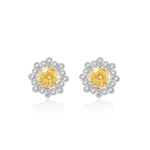 Boucles d'oreilles tournesol en argent S925 avec diamants jaunes et blancs de luxe