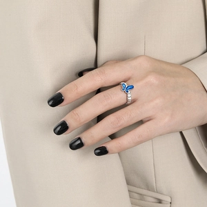 S925 sterling silver butterfly open ring with blue gradient enamel and french romantic style
