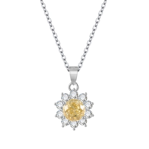 Collier tournesol en argent 925 avec pendentif en pierre jaune de 6mm sur blanc