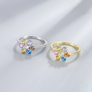 Elegante S925 zilveren bloemring met regenboog zirkonia in goud- en zilverkleurige uitvoering