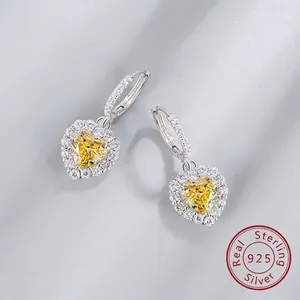 925 Sterling Silver Heart Drop Earrings For Women Fashion Elegant Ice Flower Cut Rhinestone Jewelry Valentine Day Gift