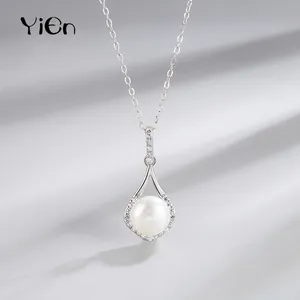 925 Sterling Silver Artificial Pearl Water Drop Pendant Necklace Zirconia Elegant Design Necklaces For Women Wedding Party Jewelry