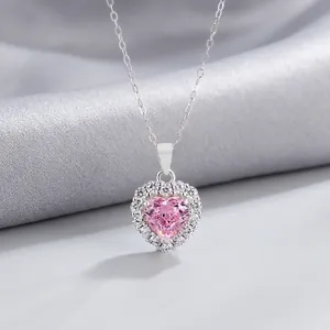 925 Sterling Silber Herz Anhänger Halskette Funkelnde Strass Rosa Gelb Herz Schliff Schmuck Für Damen Elegant Pendler Geschenk