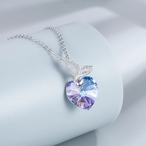 S925 silver necklace with mermaid tail bail and iridescent heart crystal pendant