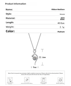 Détails du collier pendentif ruban en argent S925 avec dimensions et mesures précises