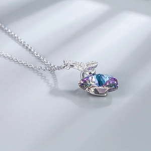 S925 silver necklace featuring a rainbow crystal heart pendant with zircon details