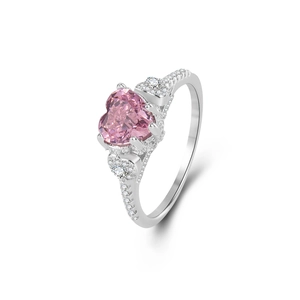 925 silver heart ring with 7mm pink ice cut carbon diamond and pavé accents