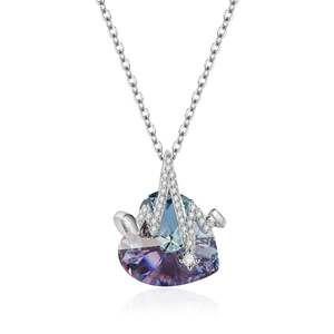 Collana in argento S925 con cuore di cristallo sfumato e dettagli in zirconi luccicanti