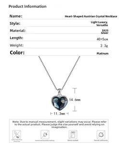 Detailed technical specifications for S925 sterling silver heart crystal necklace