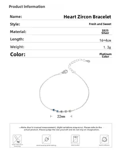 Macro view of S925 silver bracelet with five colorful heart-shaped zircon stones