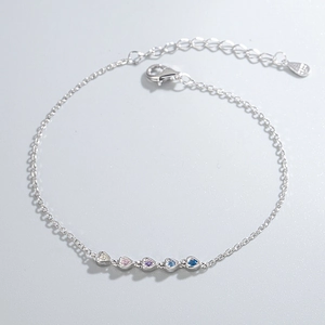S925 sterling silver heart bracelet with colorful gradient cubic zirconia stones