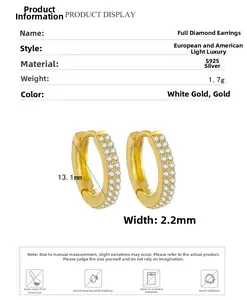 Detail view of S925 sterling silver pave hoop earrings with dimensions and weight info