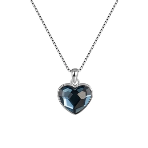 S925 sterling silver necklace with a deep blue heart-shaped crystal pendant