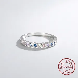 925 Sterling Silver Colorful Zirconia Heart Ring For Women Elegant Heart Shaped Cubic Zirconia Stackable Ring Jewelry Gift