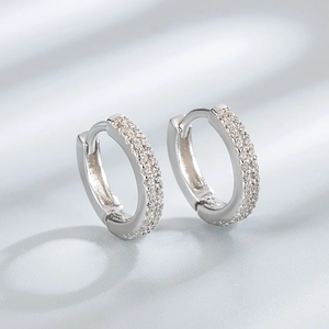Minimalist S925 sterling silver hoop earrings with double row micro-pave cubic zirconia