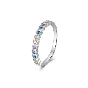925 sterling silver ring with colorful heart-shaped cubic zirconia stones