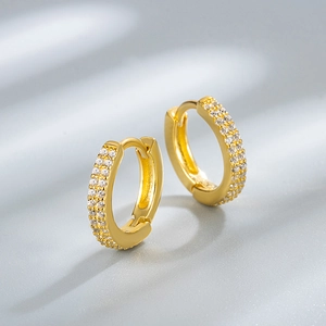 Elegant 18K gold plated S925 silver hoop earrings with double row micro paved cubic zirconia