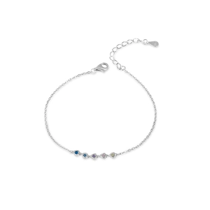 S925 sterling silver heart bracelet featuring five colorful rainbow zircon gemstones