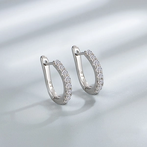 Elegant s925 sterling silver hoop earrings with shimmering white cubic zirconia stones