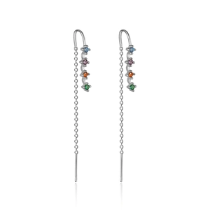 Boucles d'oreilles pendantes en argent S925 avec zircones colorées et design étoilé