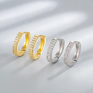 925 Sterling Silver Double Row Zirconia Hoop Earrings Minimalist Luxury Huggie Hoop Earrings For Women Fashion Jewelry Gift