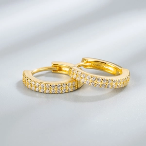 Elegant gold S925 sterling silver hoop earrings with double-row cubic zirconia inlay