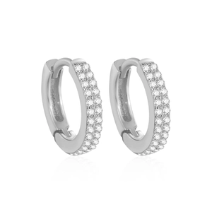 Elegant S925 sterling silver huggie earrings with double row micro paved cubic zirconia