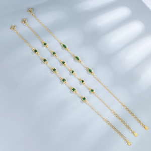 Three elegant 18K gold plated S925 silver bracelets with emerald zircon in various cuts