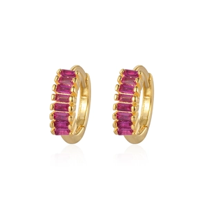 Boucles d'oreilles Huggie en argent S925 avec zircons colorés de taille baguette