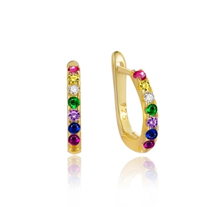 Elegant S925 sterling silver gold hoop earrings featuring vibrant rainbow zircon stones