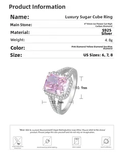 Detailed view of S925 silver ring with 8x10mm ice-flower cut high carbon diamond